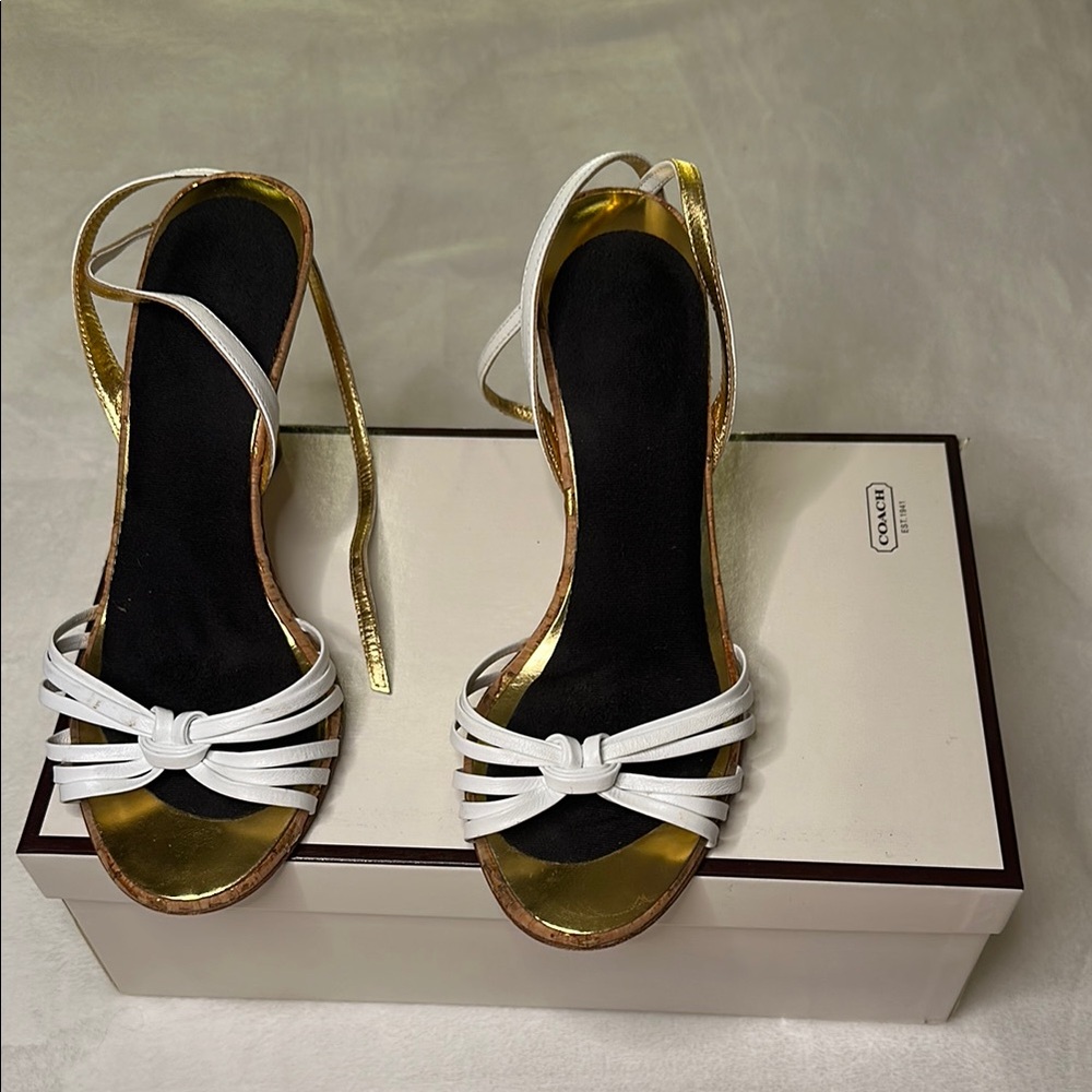 Coach White and Gold High Heel Sandal